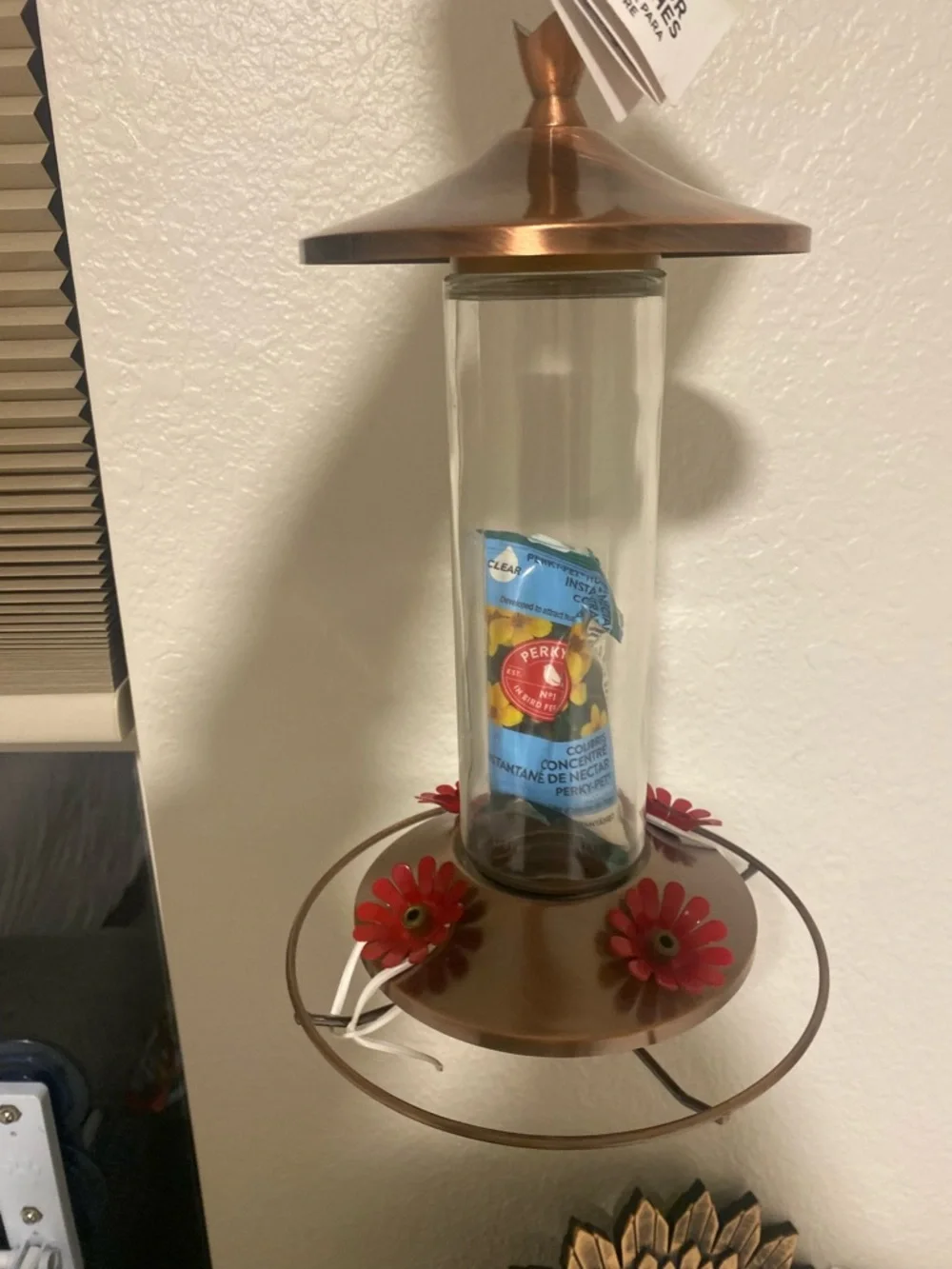 Copper Finish Hummingbird Feeder with Red Flower Ports - Perky Pet